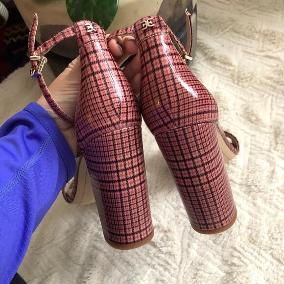 Sam Edelman Yaro Pink Plaid Block Heel Sandals - Picture 6 of 8